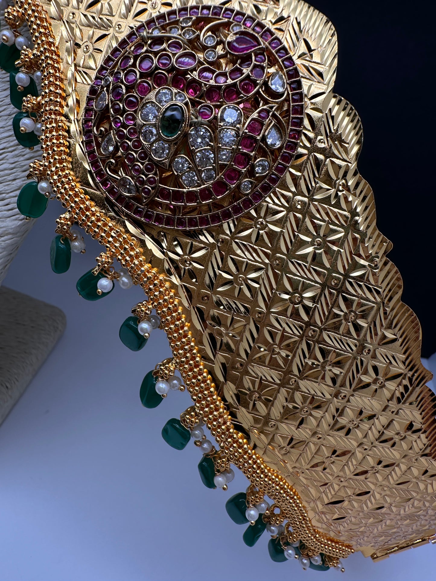 Kemp Peacock Pendent Self Design Kamarband Hip Belt - 