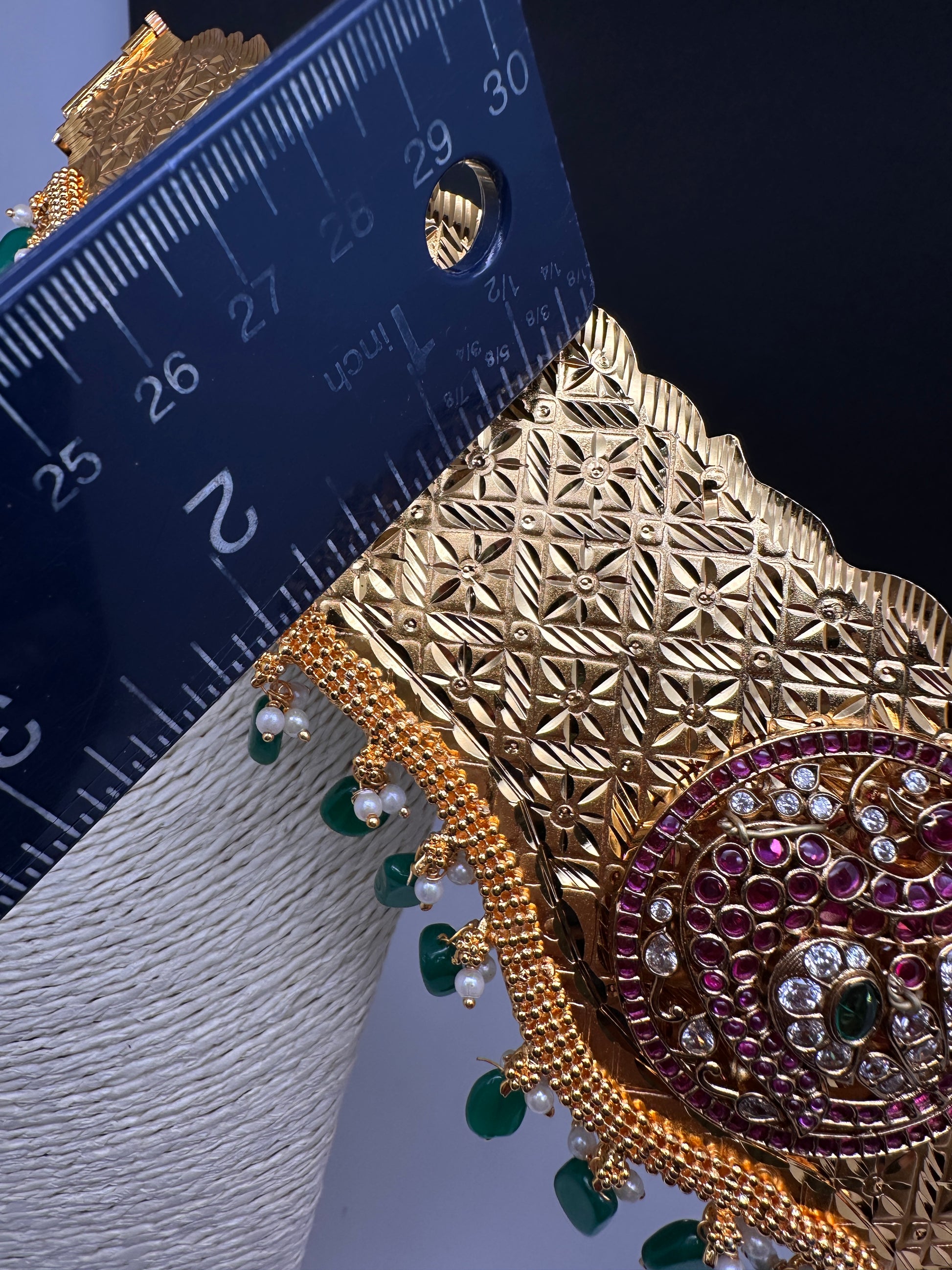 Kemp Peacock Pendent Self Design Kamarband Hip Belt - 