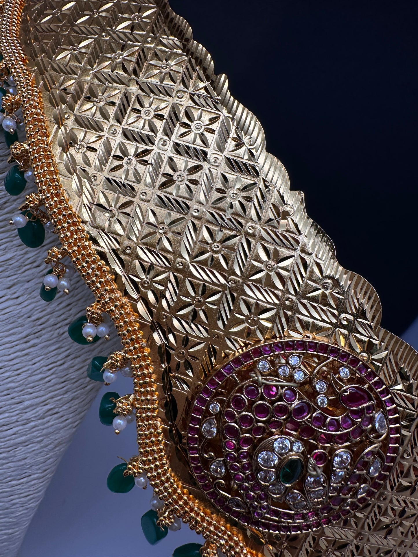 Kemp Peacock Pendent Self Design Kamarband Hip Belt - 