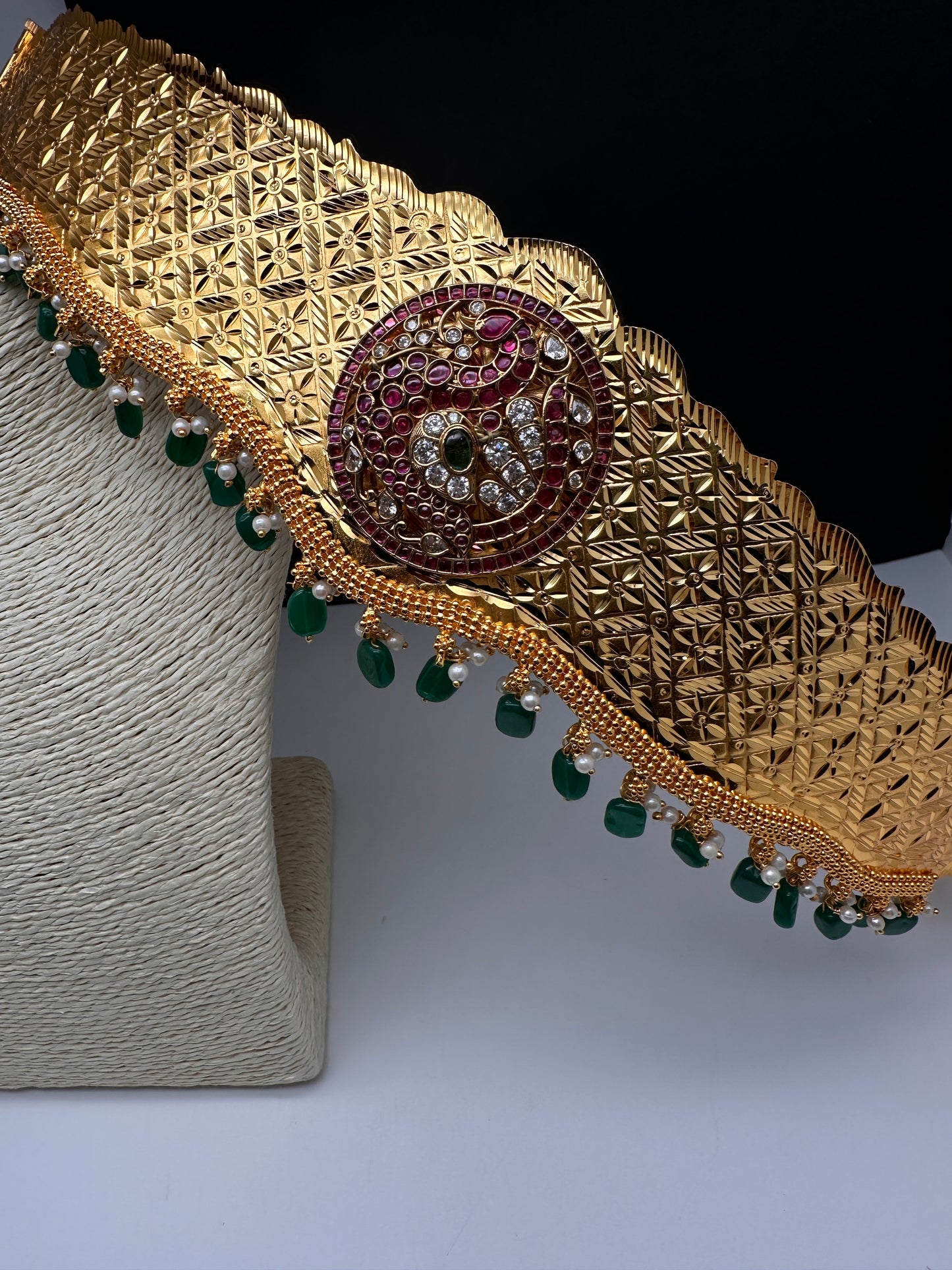 Kemp Peacock Pendent Self Design Kamarband Hip Belt - 
