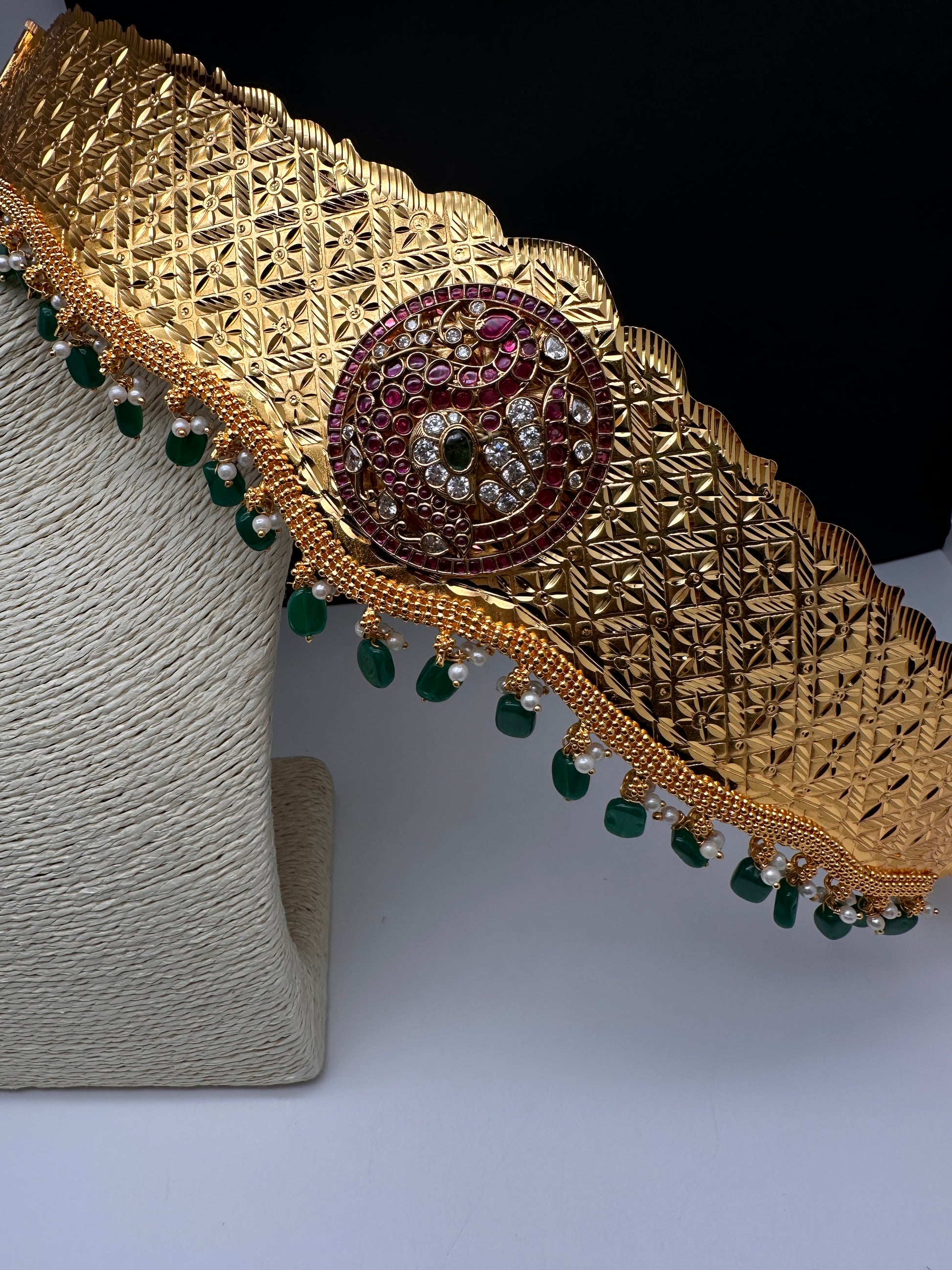 Kemp Peacock Pendent Self Design Kamarband Hip Belt - 
