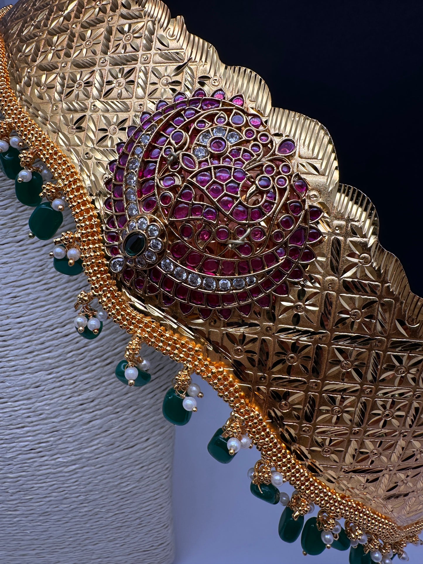 Kemp Peacock Pendent Self Design Kamarband Hip Belt - 