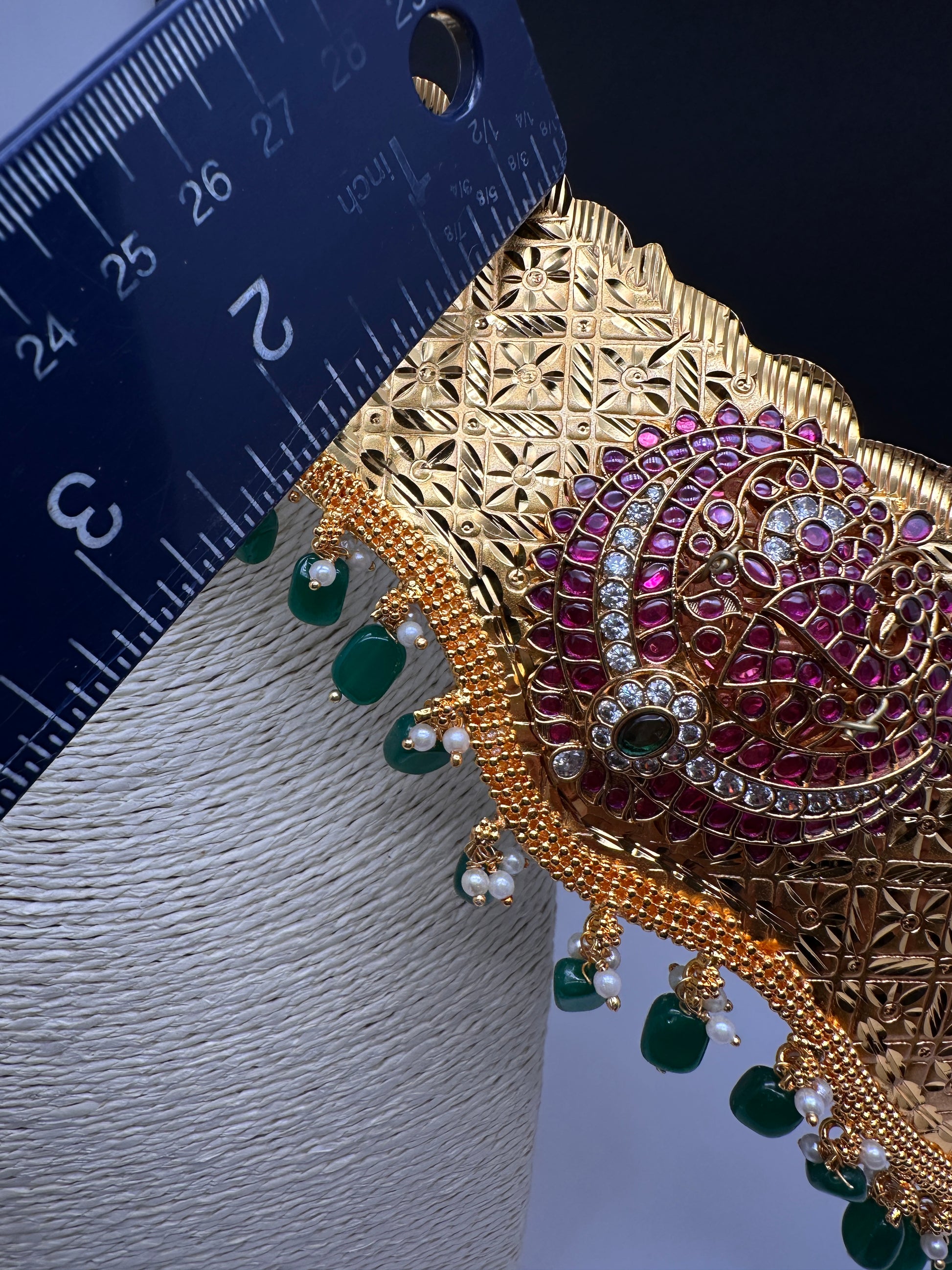 Kemp Peacock Pendent Self Design Kamarband Hip Belt - 