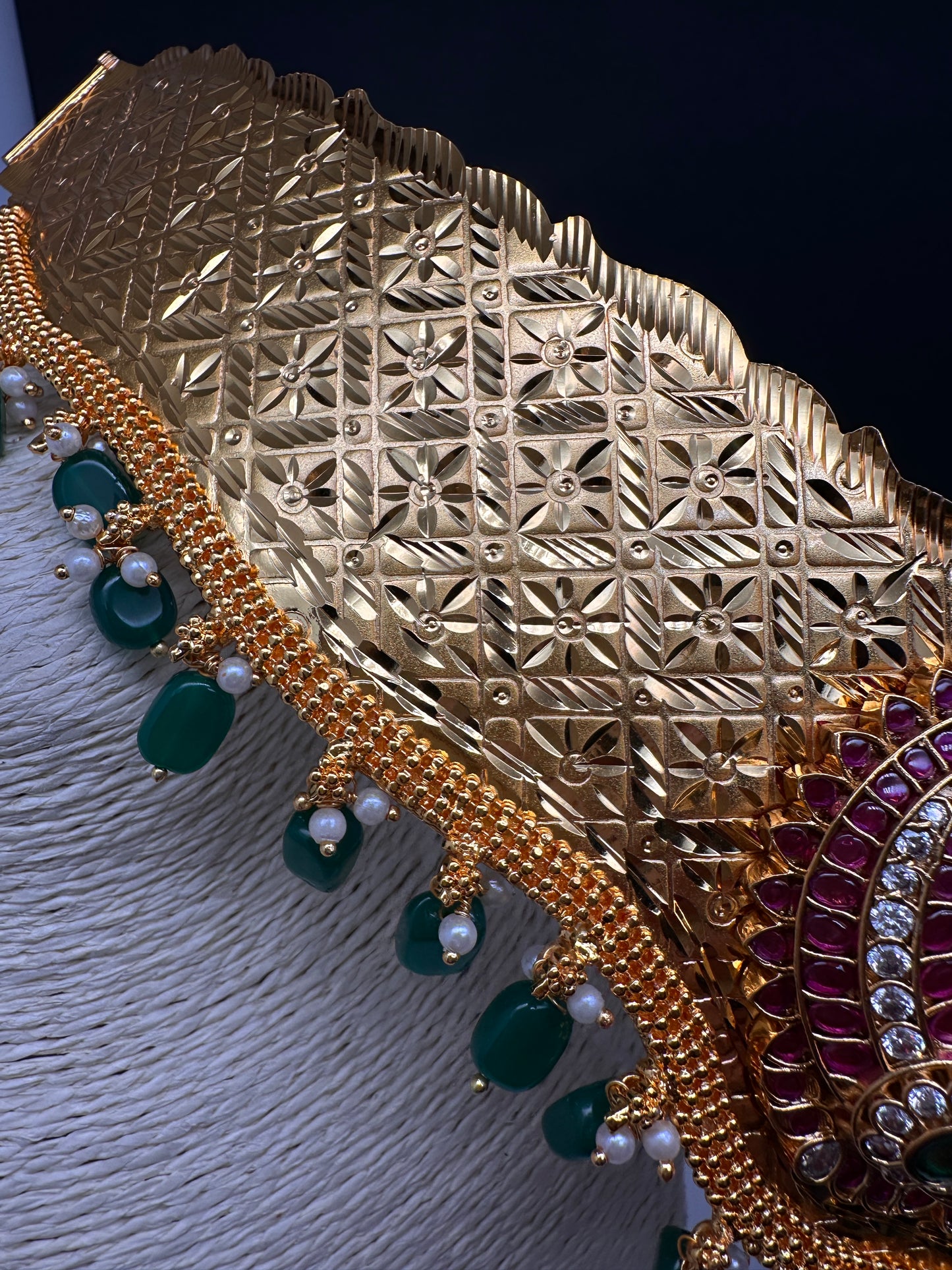 Kemp Peacock Pendent Self Design Kamarband Hip Belt - 