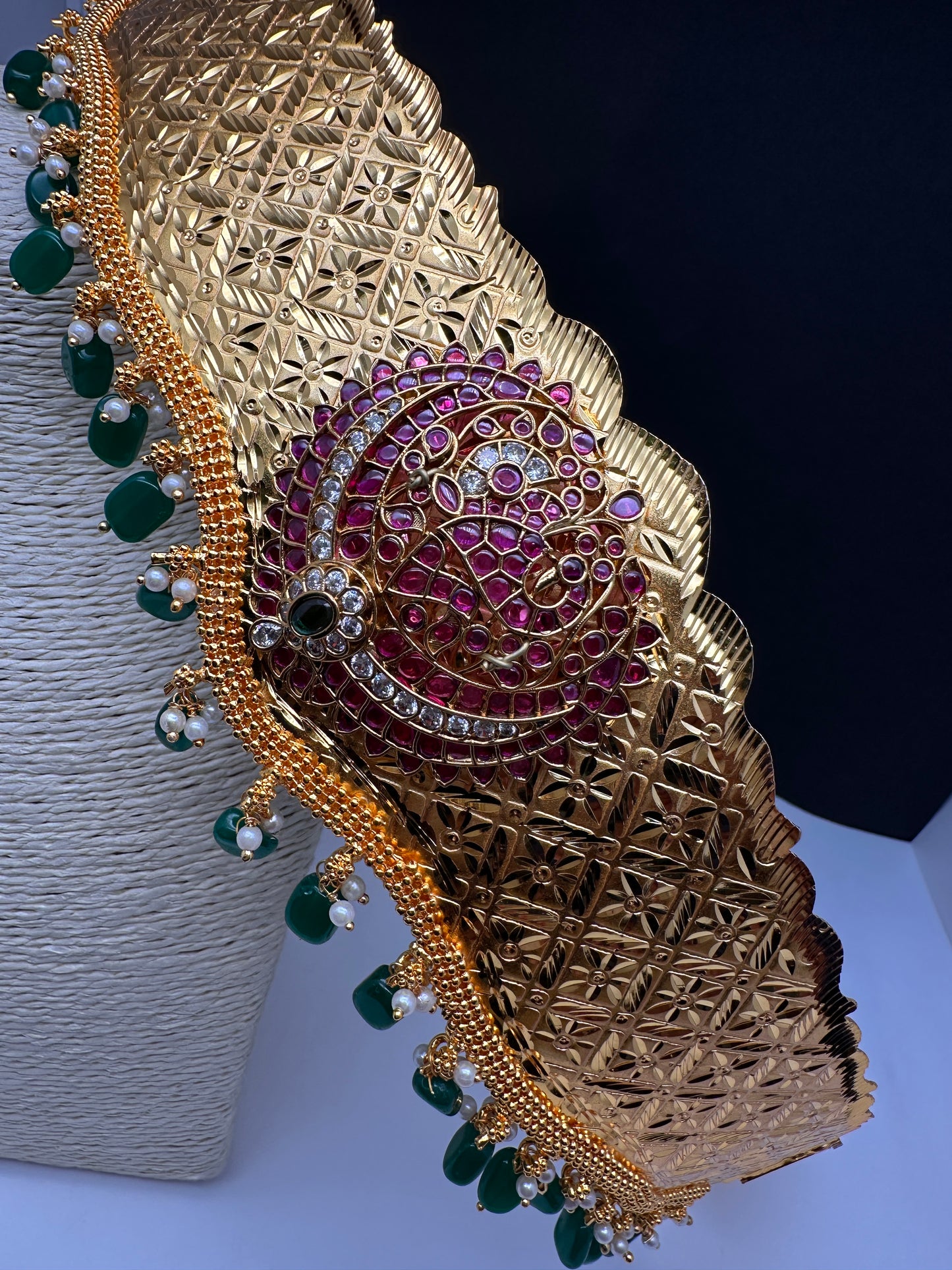 Kemp Peacock Pendent Self Design Kamarband Hip Belt - 