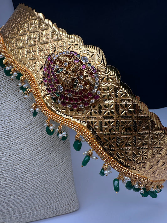Kemp Goddess Lakshmi Pendent Self Design Kamarband Hip Belt - 