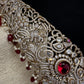 CZ Elephant Pattern Victorian Kamarband Hip Belt with Red Beads - 