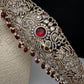CZ Elephant Pattern Victorian Kamarband Hip Belt with Red Beads - 