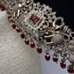 CZ Elephant Pattern Victorian Kamarband Hip Belt with Red Beads - 