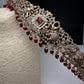 CZ Elephant Pattern Victorian Kamarband Hip Belt with Red Beads - 