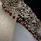 CZ Elephant Pattern Victorian Kamarband Hip Belt with Red Beads - 
