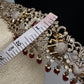 CZ Elephant Pattern Victorian Kamarband Hip Belt with Red Beads - 