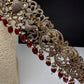CZ Elephant Pattern Victorian Kamarband Hip Belt with Red Beads - 