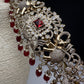 CZ Elephant Pattern Victorian Kamarband Hip Belt with Red Beads - 