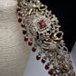 CZ Elephant Pattern Victorian Kamarband Hip Belt with Red Beads - 