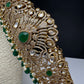 CZ Victorian Kamarband Hip Belt with Green Beads - 