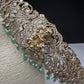 CZ Victorian Goddess Lakshmi Kamarband Hip Belt withMint Green Beads - 