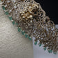 CZ Victorian Goddess Lakshmi Kamarband Hip Belt withMint Green Beads - 