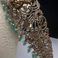 CZ Victorian Goddess Lakshmi Kamarband Hip Belt withMint Green Beads - 