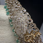 CZ Victorian Goddess Lakshmi Kamarband Hip Belt withMint Green Beads - 