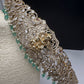 CZ Victorian Goddess Lakshmi Kamarband Hip Belt withMint Green Beads - 