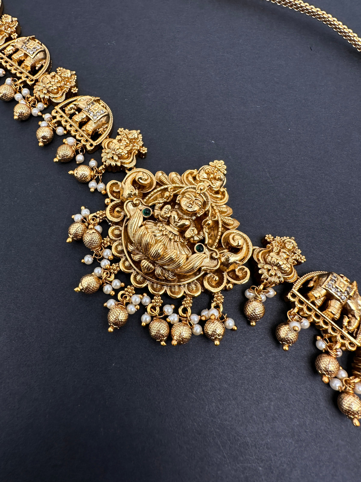 Nakshi Goddess Lakshmi Elephant Matte Vaddanam Kamarband Waist Belt - CB000681