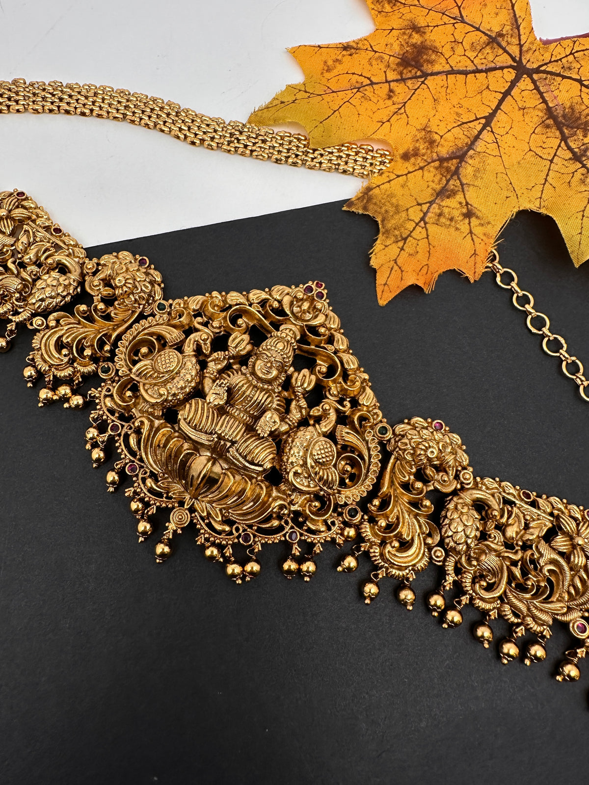 Nakshi Goddess Lakshmi Peacock Matte Vaddanam Kamarband Waist Belt - CB000683