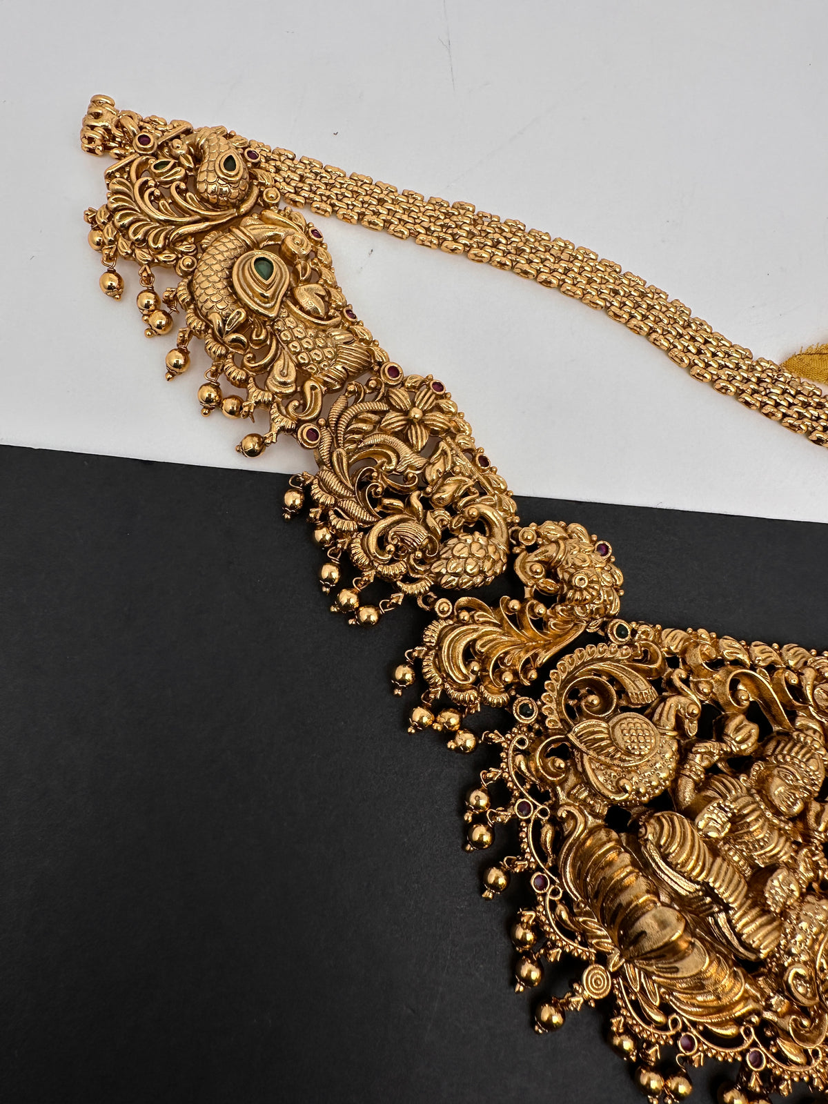 Nakshi Goddess Lakshmi Peacock Matte Vaddanam Kamarband Waist Belt - CB000683