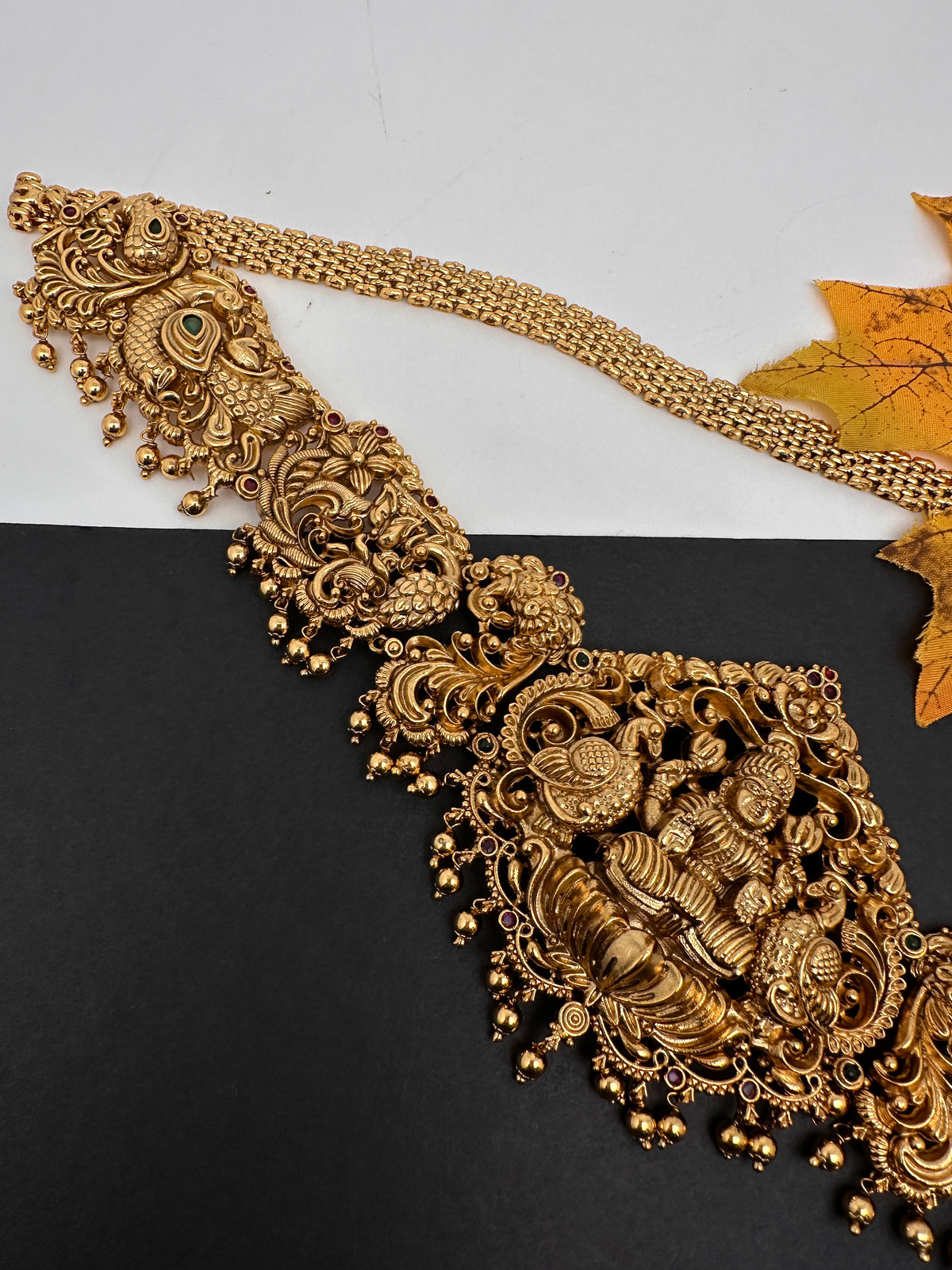 Nakshi Goddess Lakshmi Peacock Matte Vaddanam Kamarband Waist Belt - CB000683