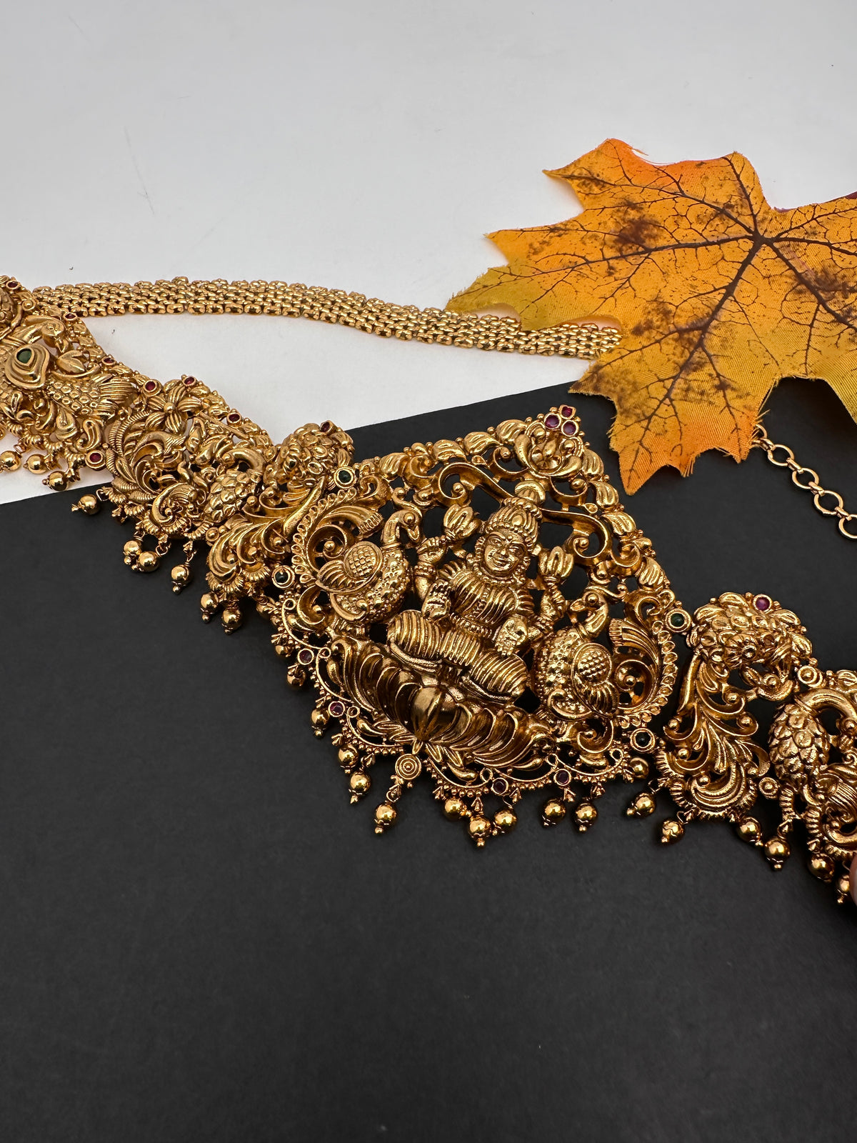 Nakshi Goddess Lakshmi Peacock Matte Vaddanam Kamarband Waist Belt - CB000683