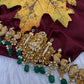 Nakshi Goddess Lakshmi Peacock Gold Finish Vaddanam Kamarband Waist Belt with Green Beads & Pearls - CB000684