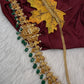 Nakshi Goddess Lakshmi Peacock Gold Finish Vaddanam Kamarband Waist Belt with Green Beads & Pearls - CB000684