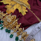 Nakshi Goddess Lakshmi Peacock Gold Finish Vaddanam Kamarband Waist Belt with Green Beads & Pearls - CB000684