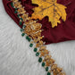 Nakshi Goddess Lakshmi Peacock Gold Finish Vaddanam Kamarband Waist Belt with Green Beads & Pearls - CB000684
