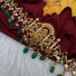 Nakshi Goddess Lakshmi Gold Finish Vaddanam Kamarband Waist Belt with Green Beads & Pearls - CB000685