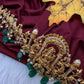 Nakshi Goddess Lakshmi Gold Finish Vaddanam Kamarband Waist Belt with Green Beads & Pearls - CB000685