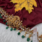 Nakshi Goddess Lakshmi Gold Finish Vaddanam Kamarband Waist Belt with Green Beads & Pearls - CB000685