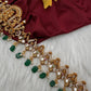 Nakshi Goddess Lakshmi Gold Finish Vaddanam Kamarband Waist Belt with Green Beads & Pearls - CB000685