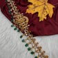 Nakshi Goddess Lakshmi Gold Finish Vaddanam Kamarband Waist Belt with Green Beads & Pearls - CB000685