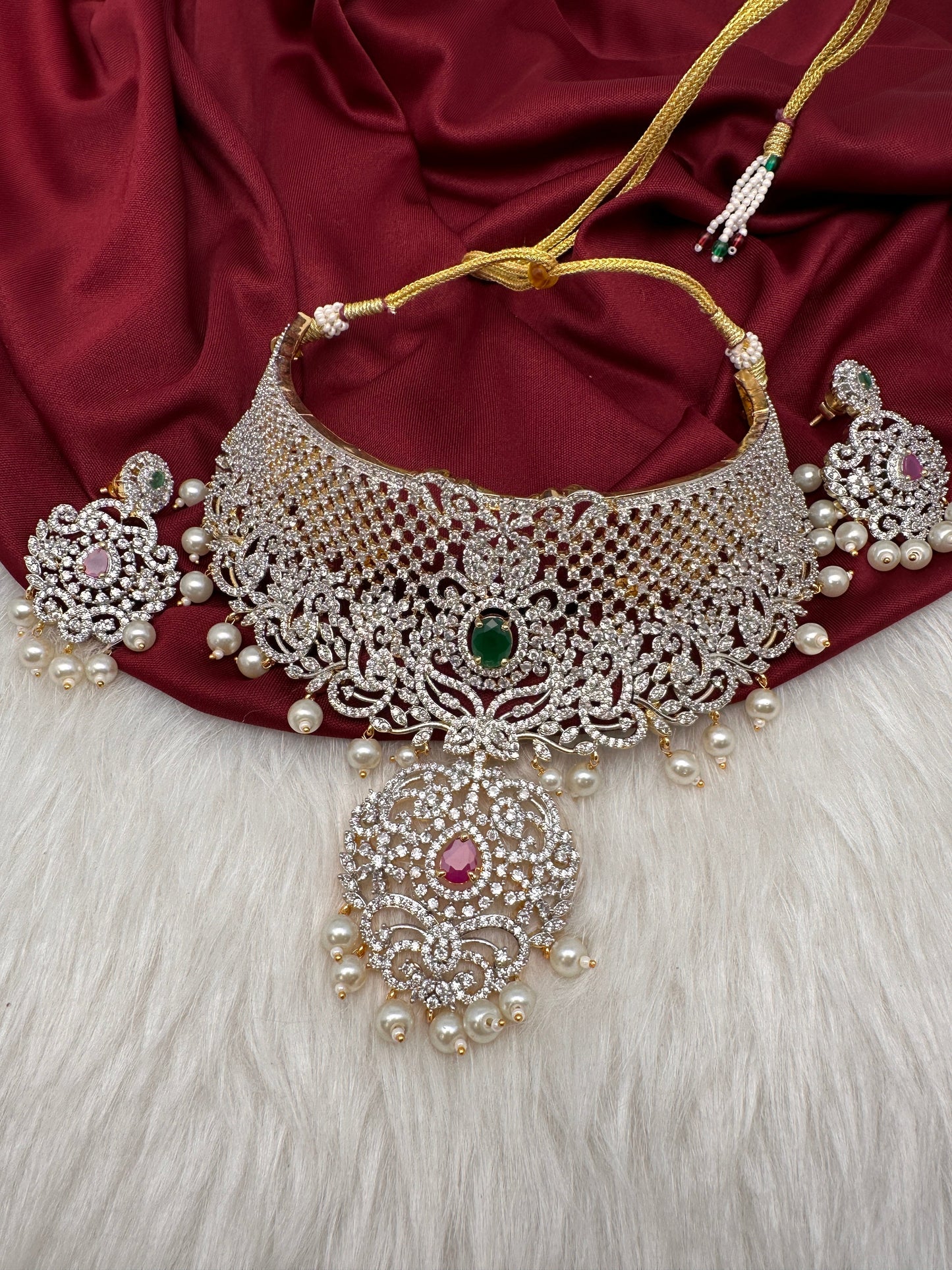 Ruby and Emerald Diamond Finish AD Choker