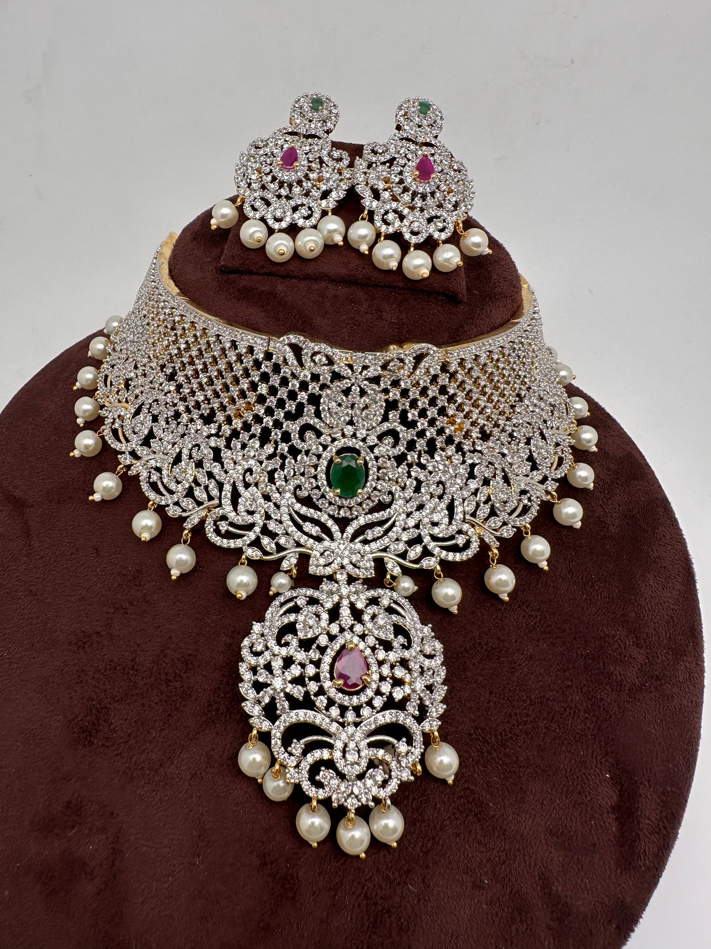 Ruby and Emerald Diamond Finish AD Choker