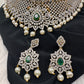 AD Diamond Finish Peacock Design Choker - Green