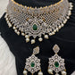 AD Diamond Finish Peacock Design Choker - Green