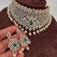 AD Diamond Finish Peacock Design Choker - Green