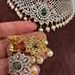AD Diamond Finish Peacock Design Choker - Green