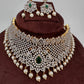 AD Diamond Finish Peacock Design Choker - Green
