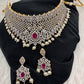 AD Diamond Finish Peacock Design Choker - Red