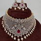 AD Diamond Finish Peacock Design Choker - Red