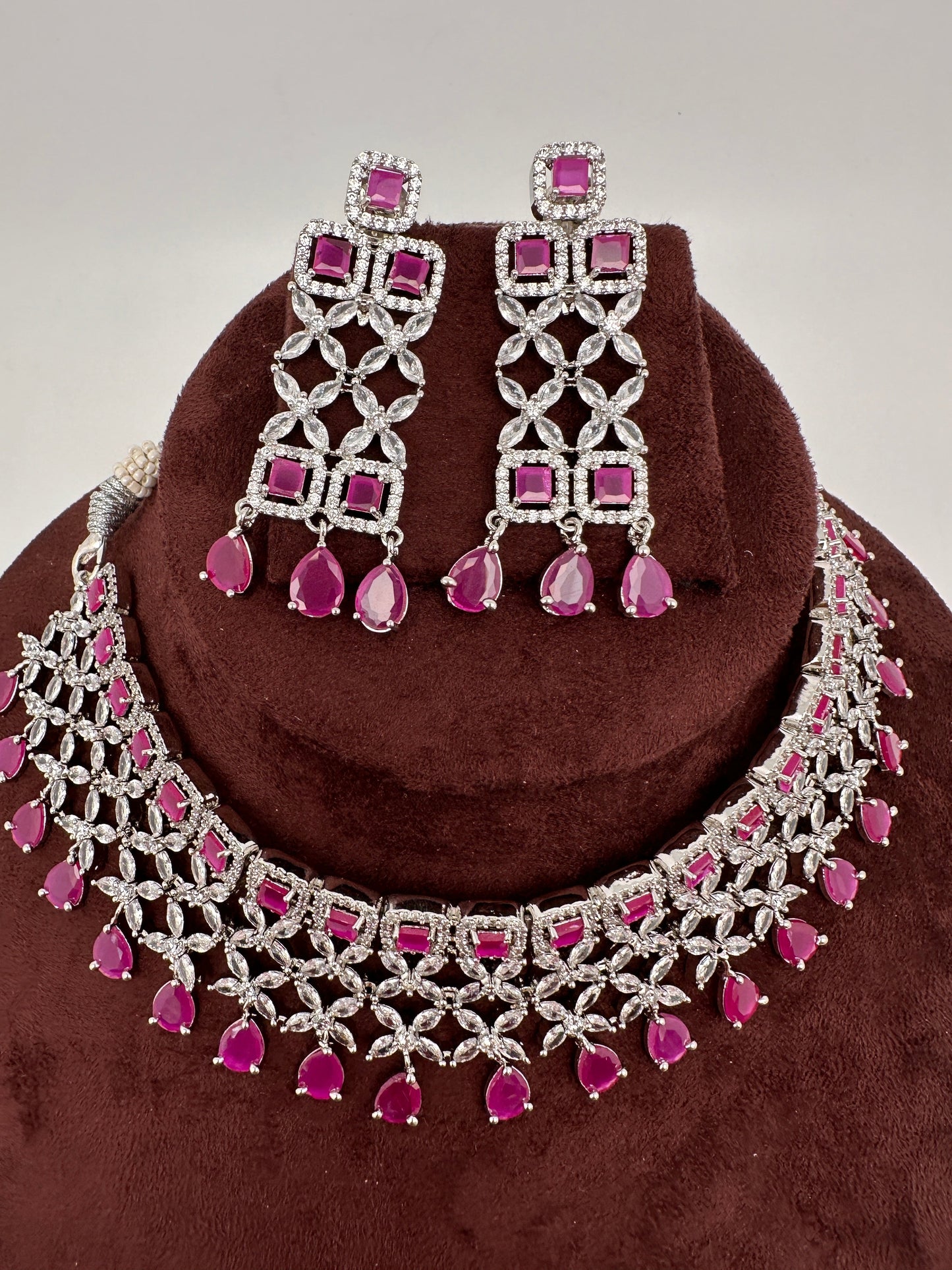 AD Pink Stone Silver Finish Choker