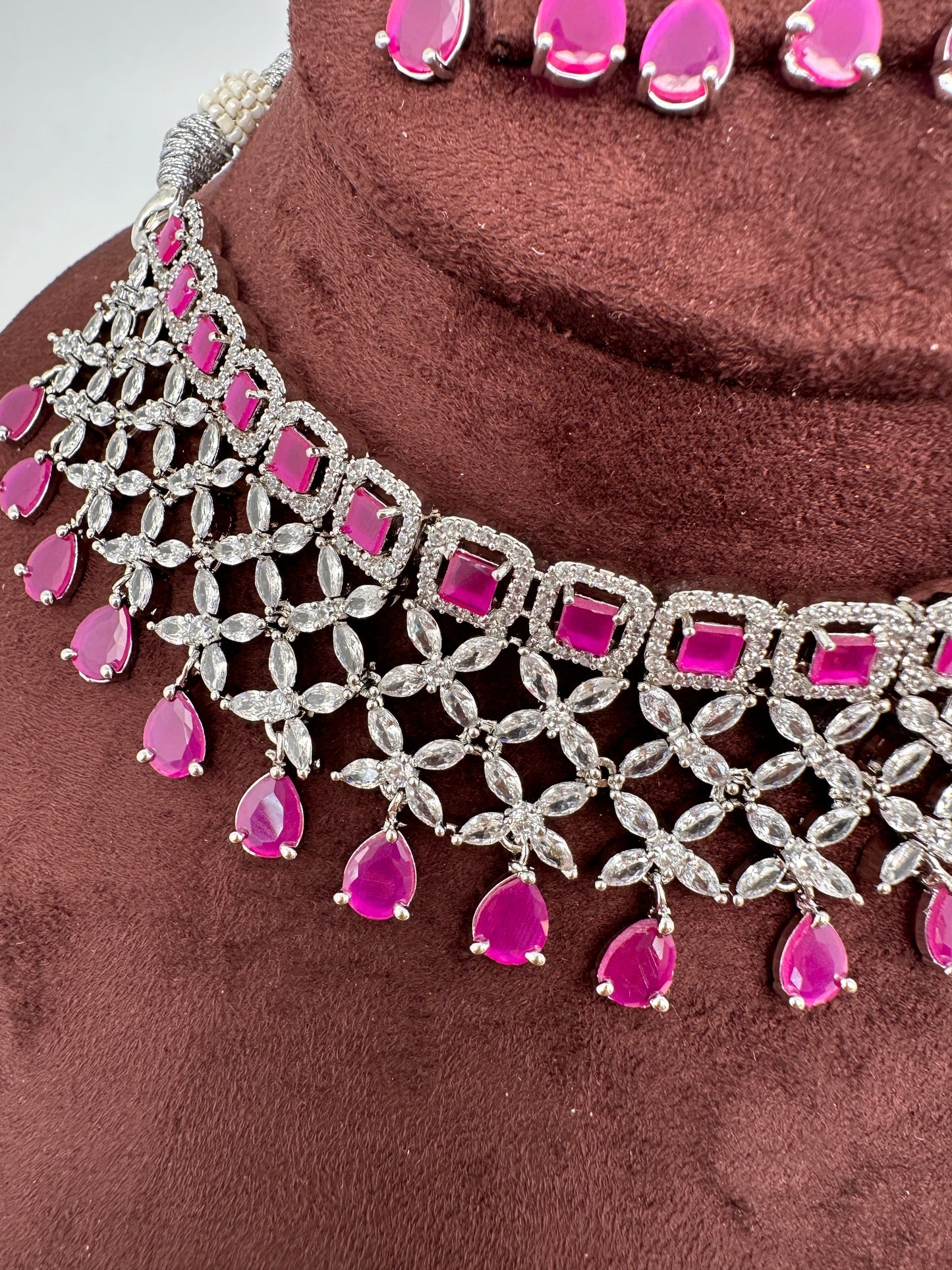 AD Pink Stone Silver Finish Choker